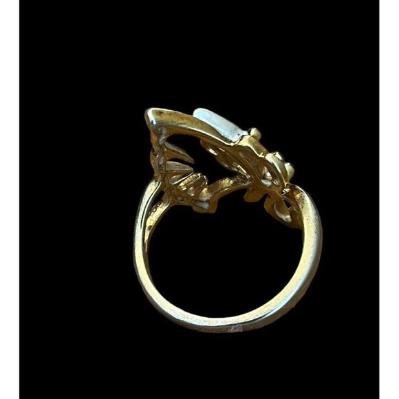 Large Butterfly Silver Tone Gold Tone Ring Size 8 3/4 Costume Jewelry Mariposa - Picture 8 of 9